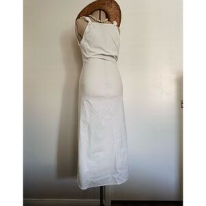 Böhme White Cotton Midi/Maxi Dress with Knot Detail and Ruching